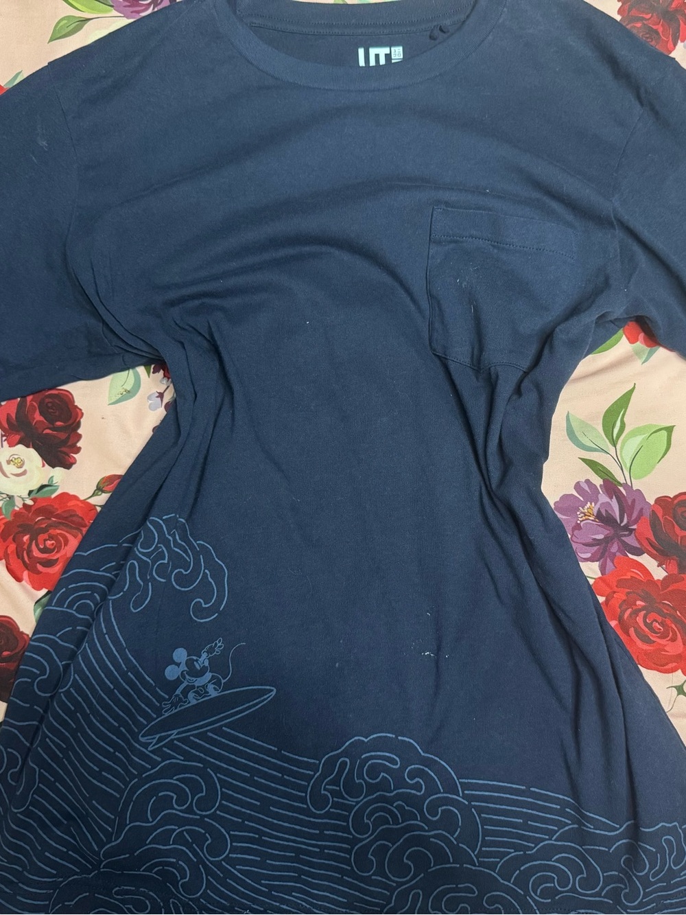 Uniqlo x Disney Navy Short-Sleeve Pocket Tee with Wave & Surfer Graphic